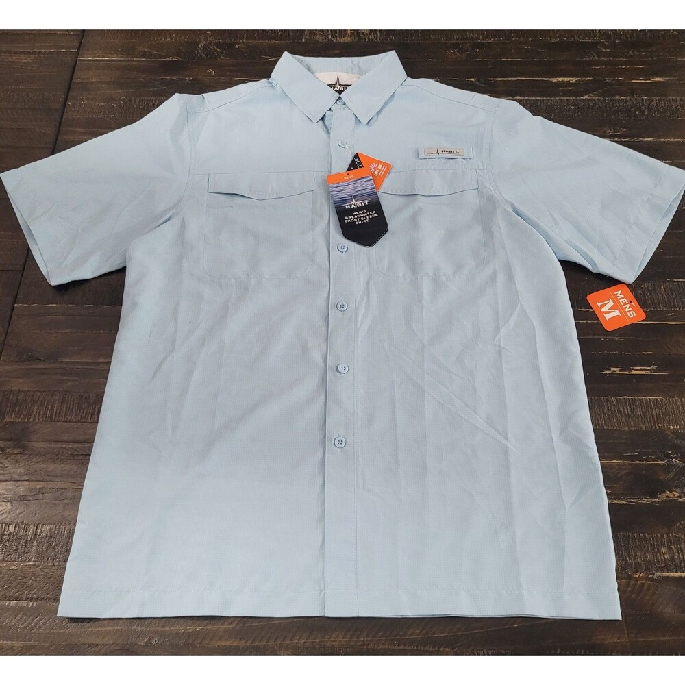 Habit Men’s Medium Cool Blue Breakwater Short Sleeve Shirt UPF 40+ Fishing